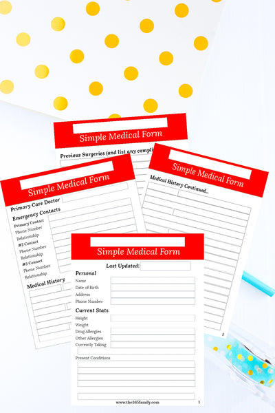 Simple Emergency Medical Info Forms {4 pages}